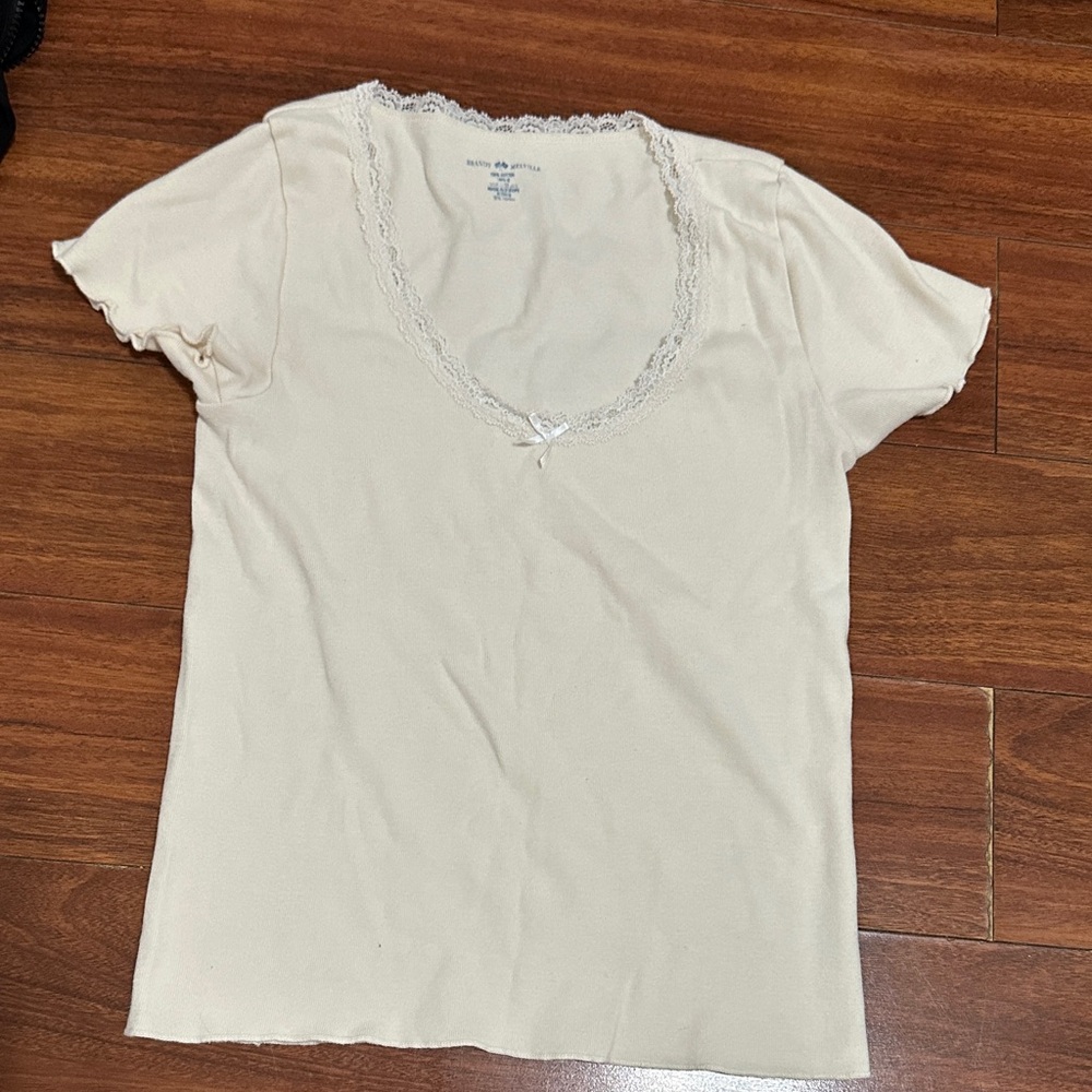 Brandy Melville Cream Fitted Ribbed T-Shirt